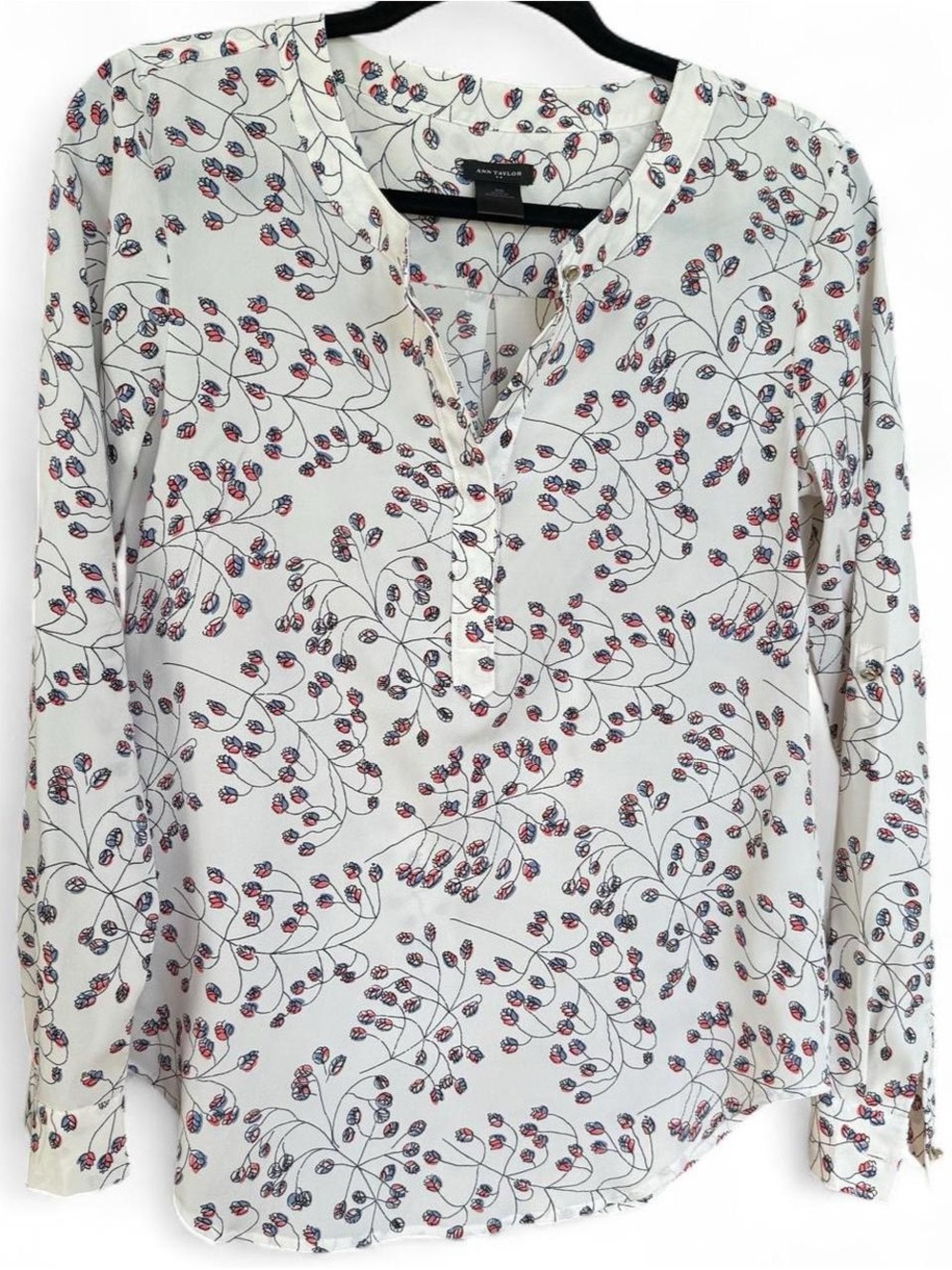 Ann Taylor Women’s Long Sleeve Blouse XS | White Botanical Print